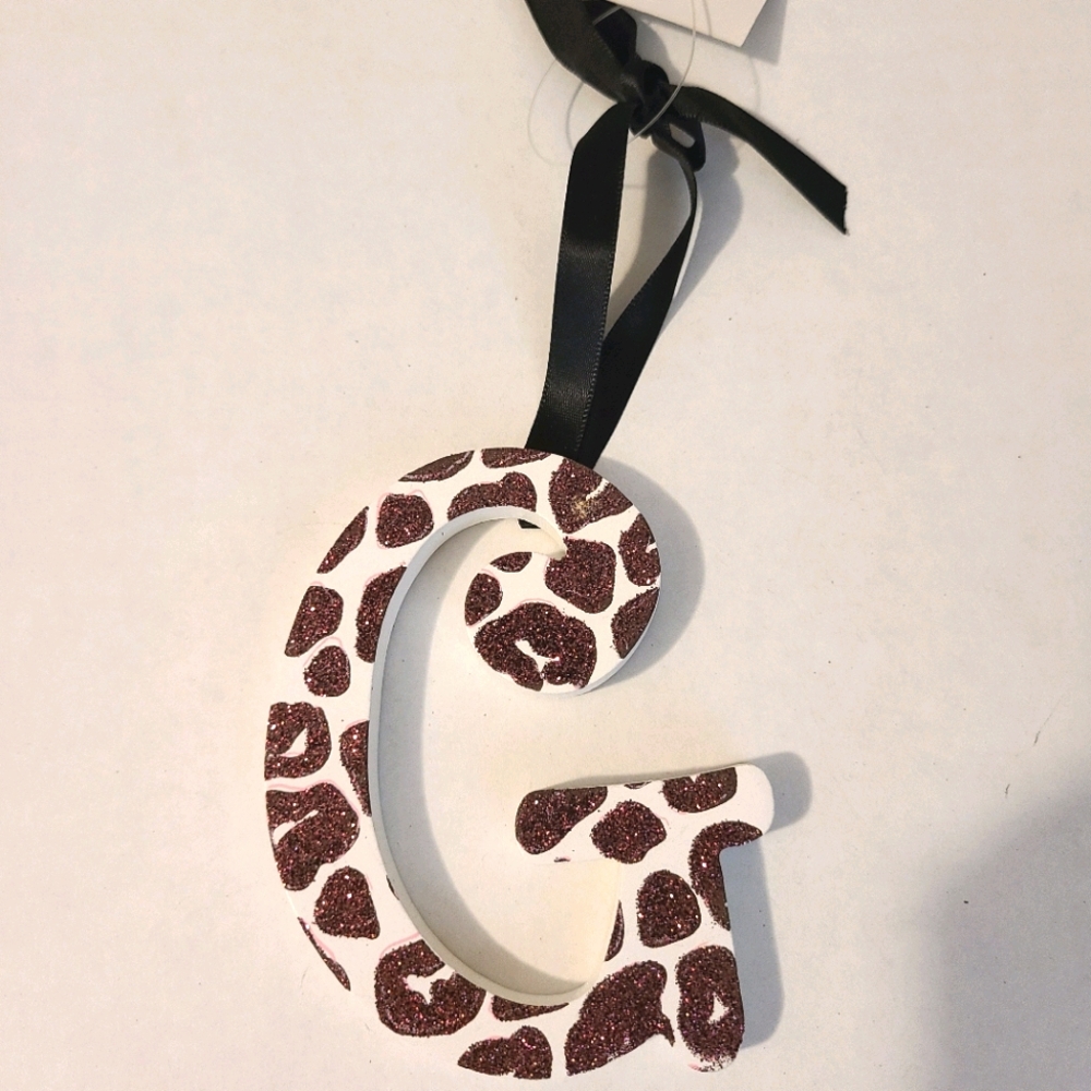 Leopard print letter G ornament wood